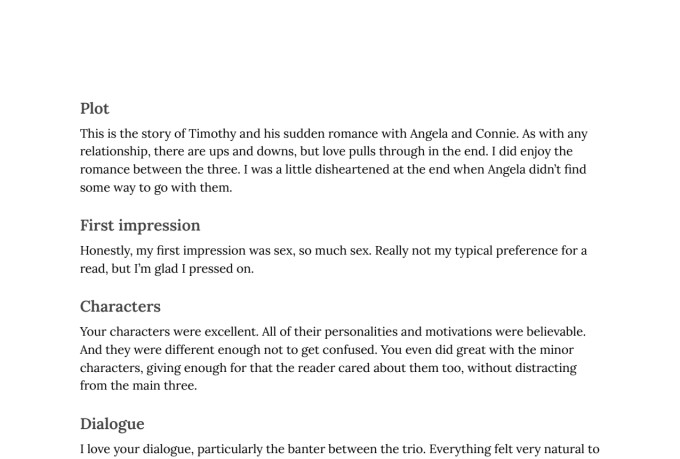deliver detailed, reader focused feedback on your fantasy or romance story